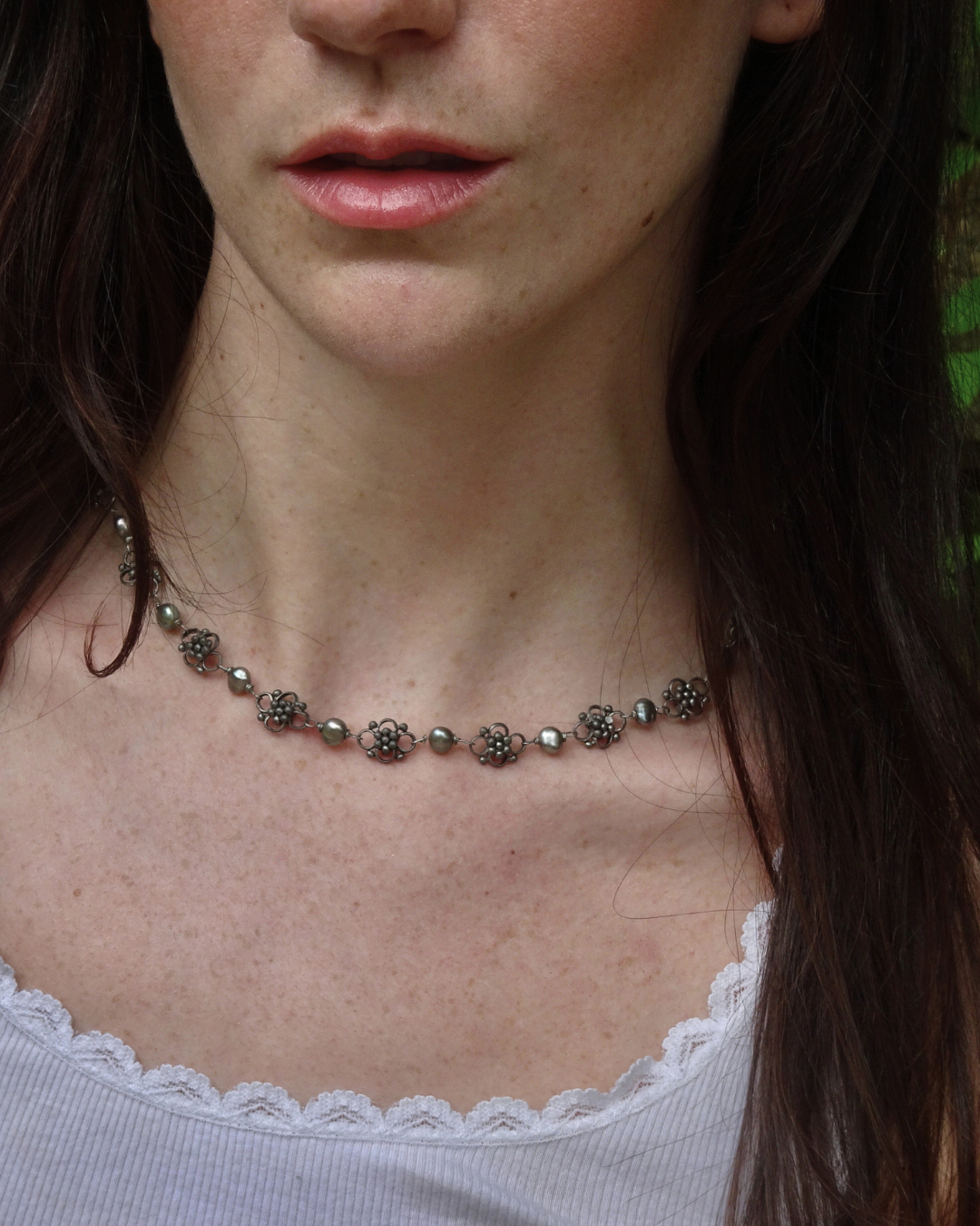Floral Link Pearl Necklace