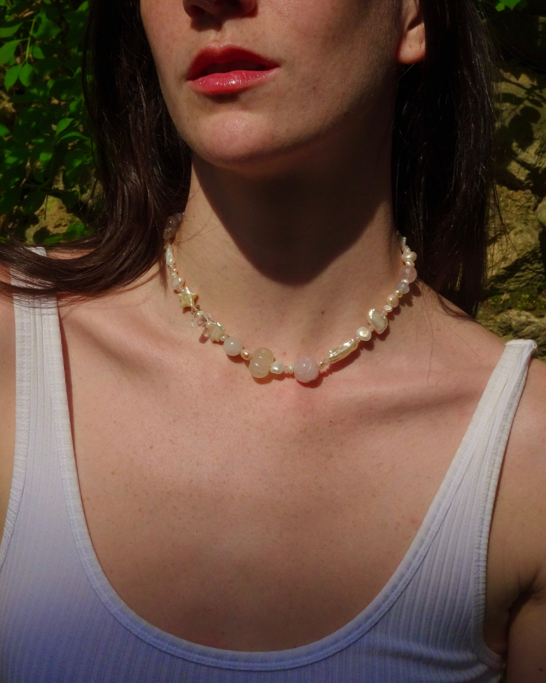 Pink Opal Pearl Beaded Necklace