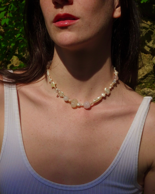 Pink Opal Pearl Beaded Necklace