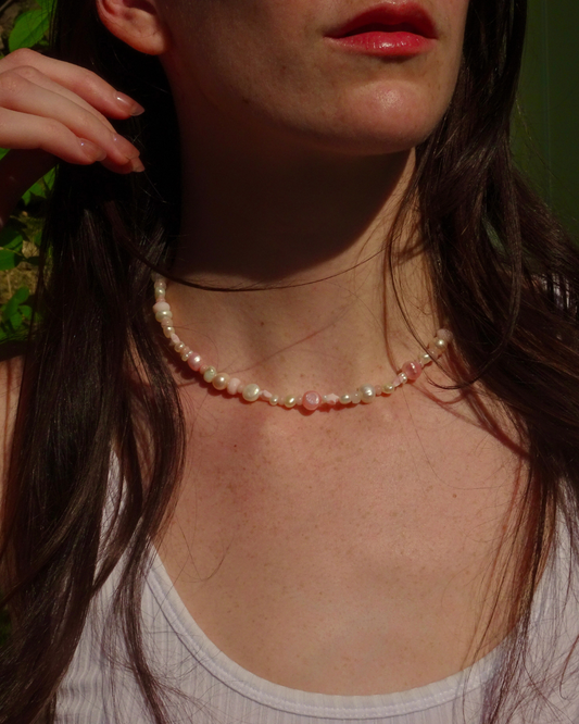 Baby Pink Beaded Choker