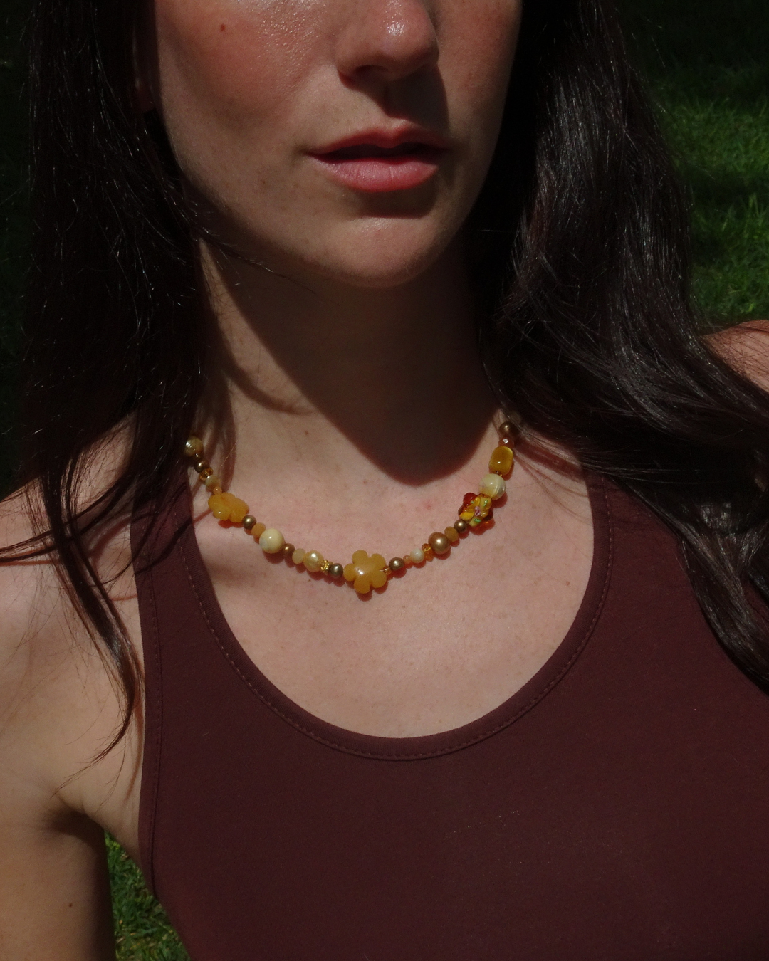 Orange Glass Beaded Choker