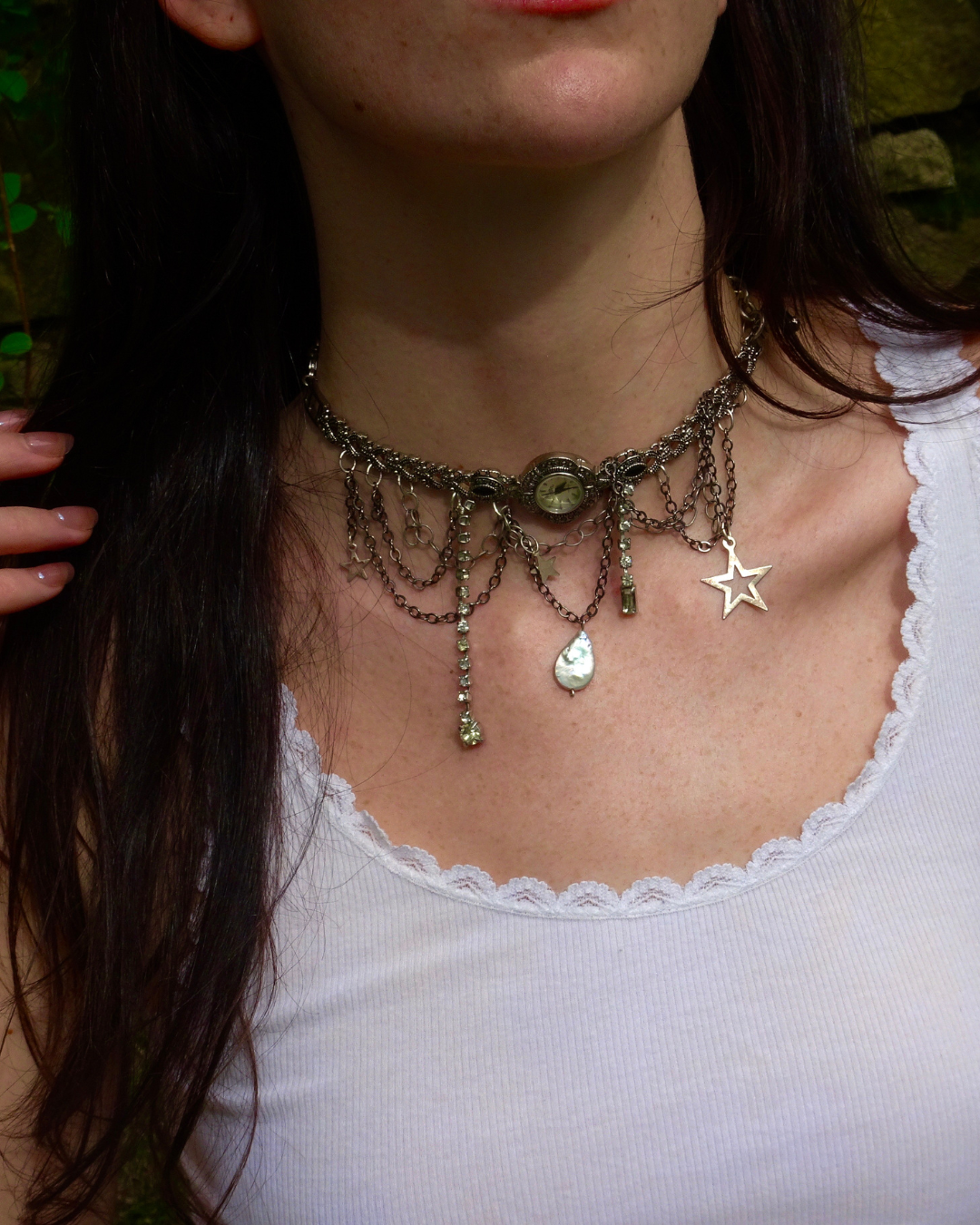 Silver Charmed Timepiece Necklace