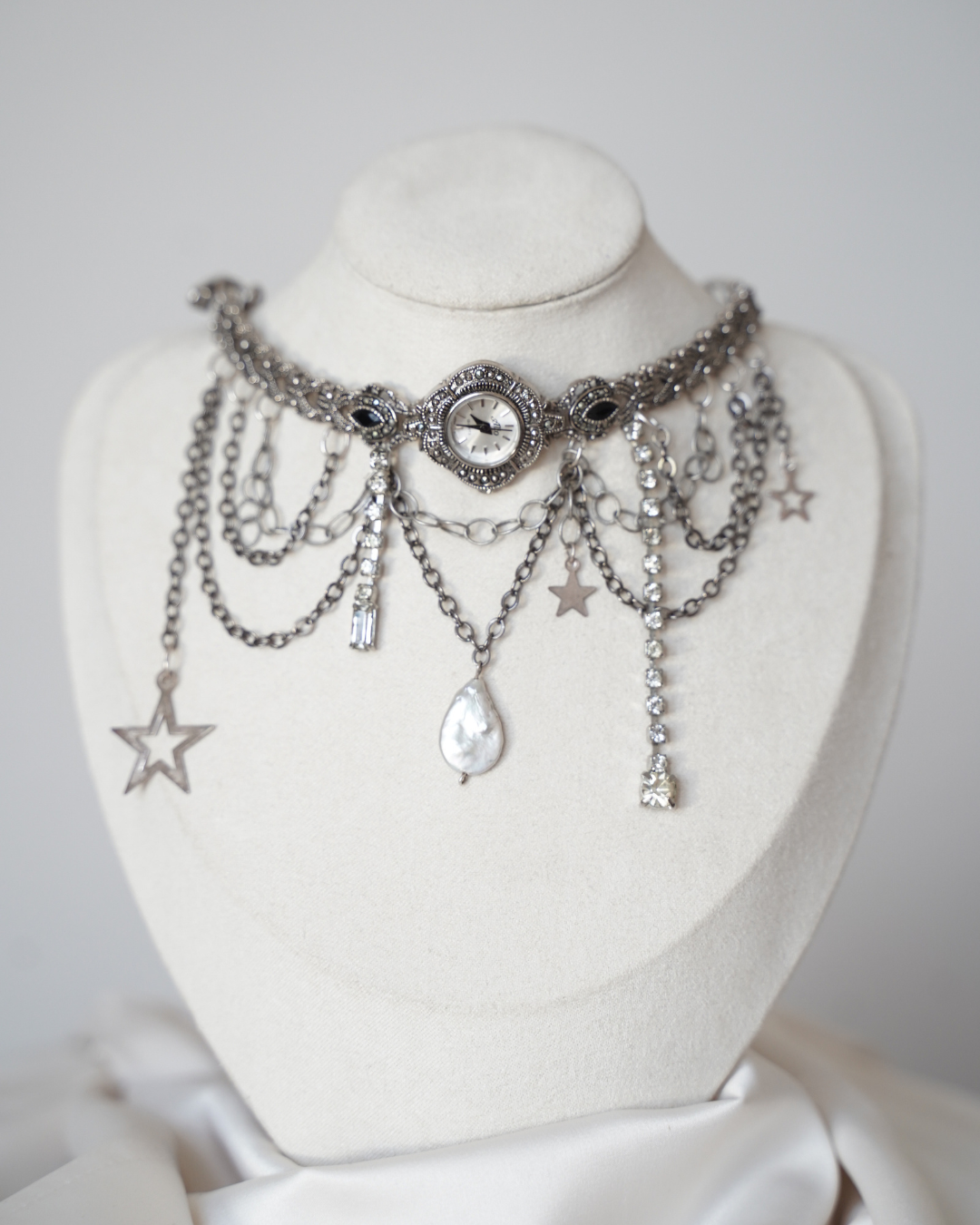 Silver Charmed Timepiece Necklace