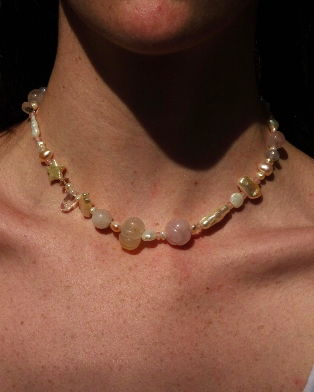 Pink Opal Pearl Beaded Necklace