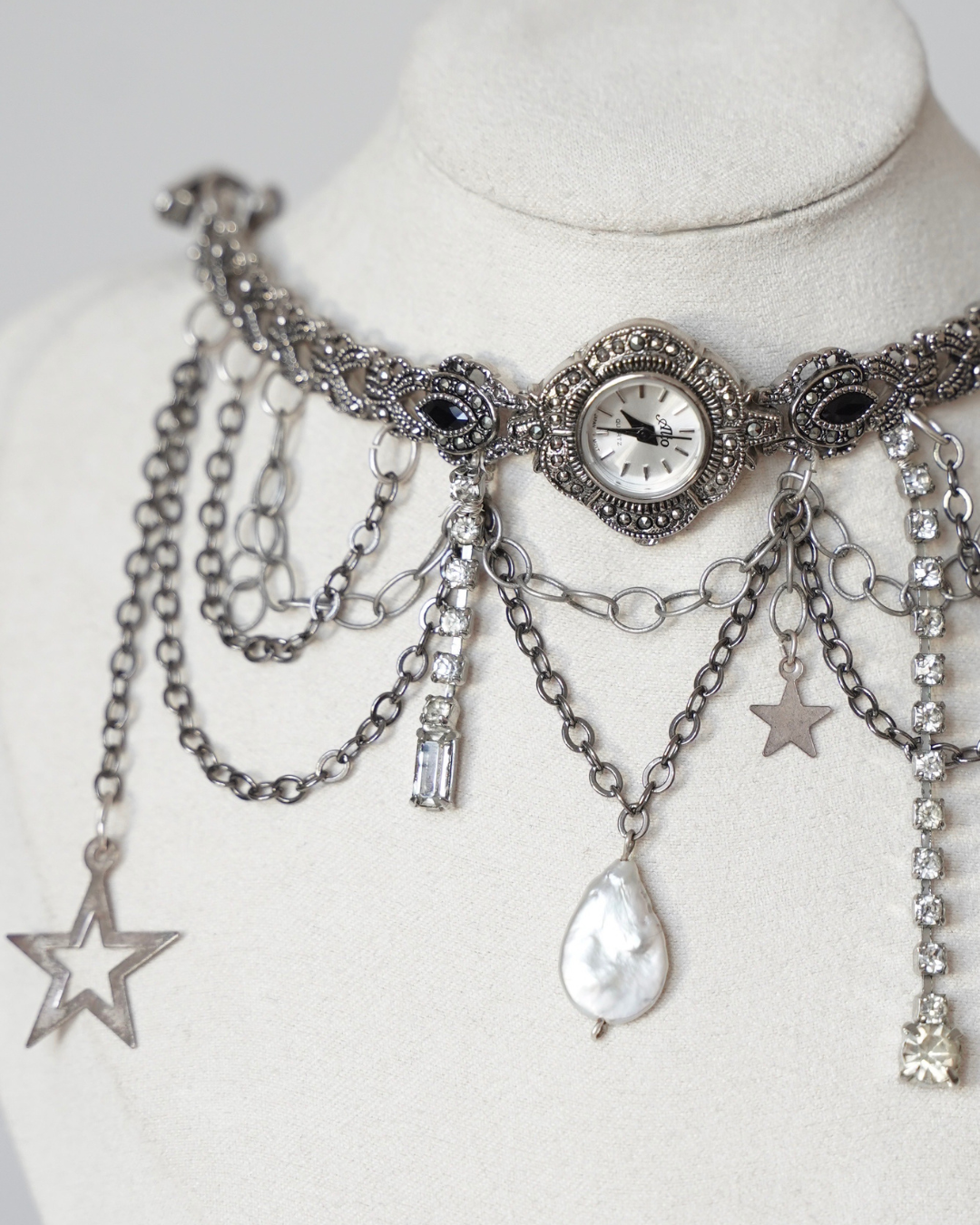 Silver Charmed Timepiece Necklace