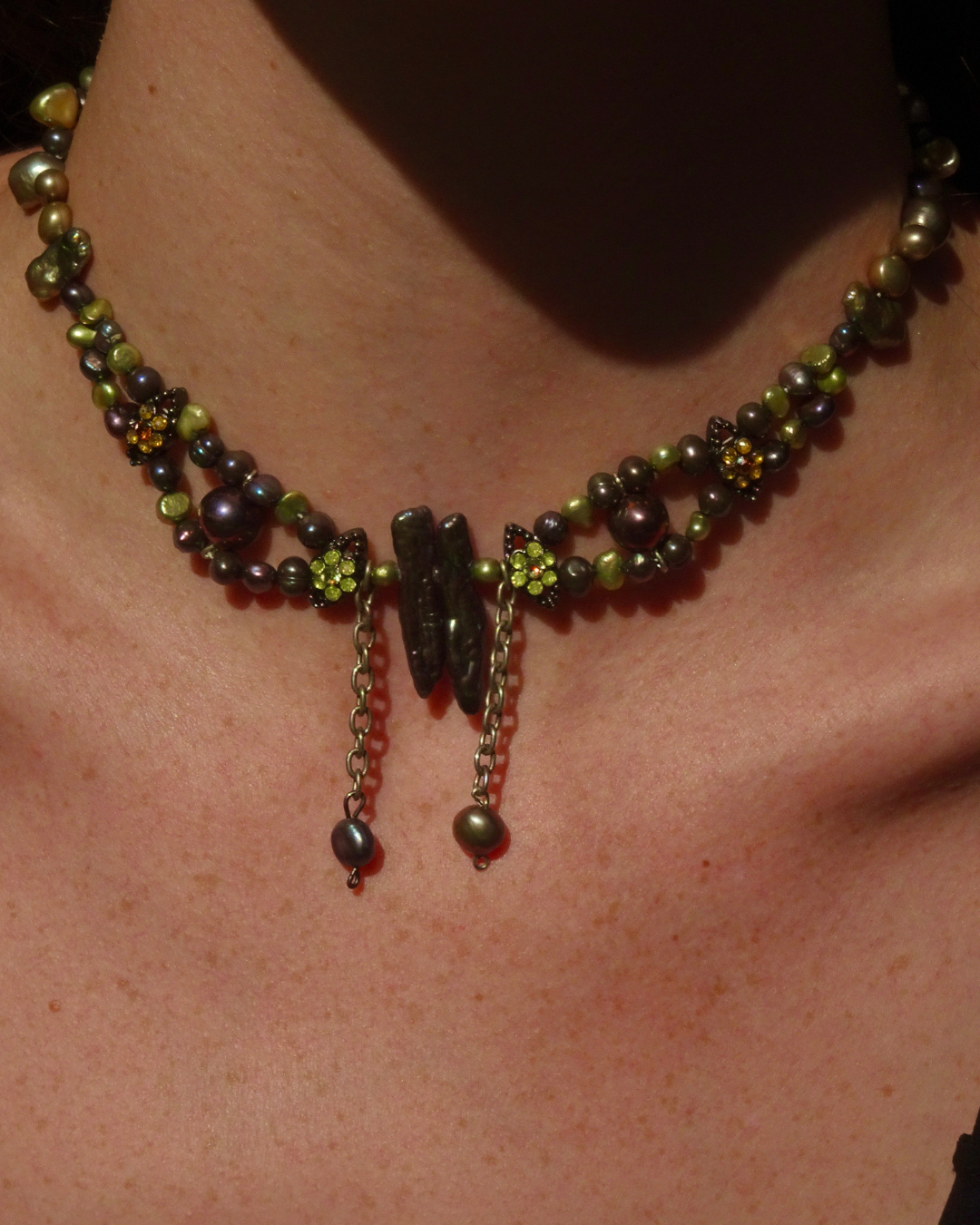 Double Drop Black Pearl Choker