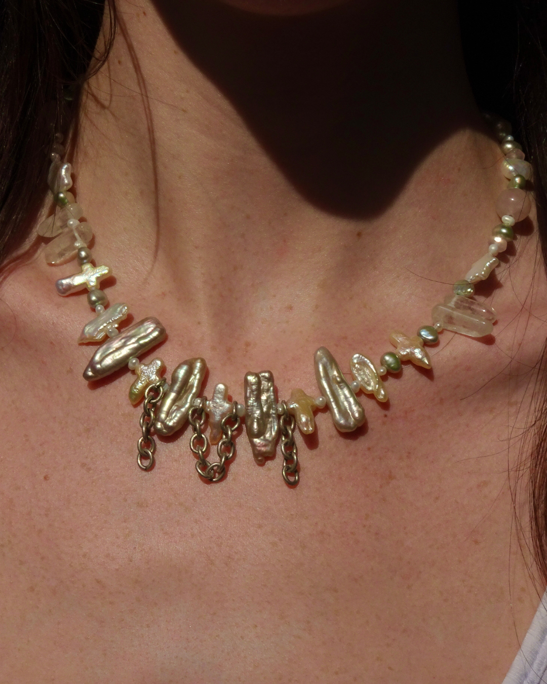 Chunky Cross Pearl Choker