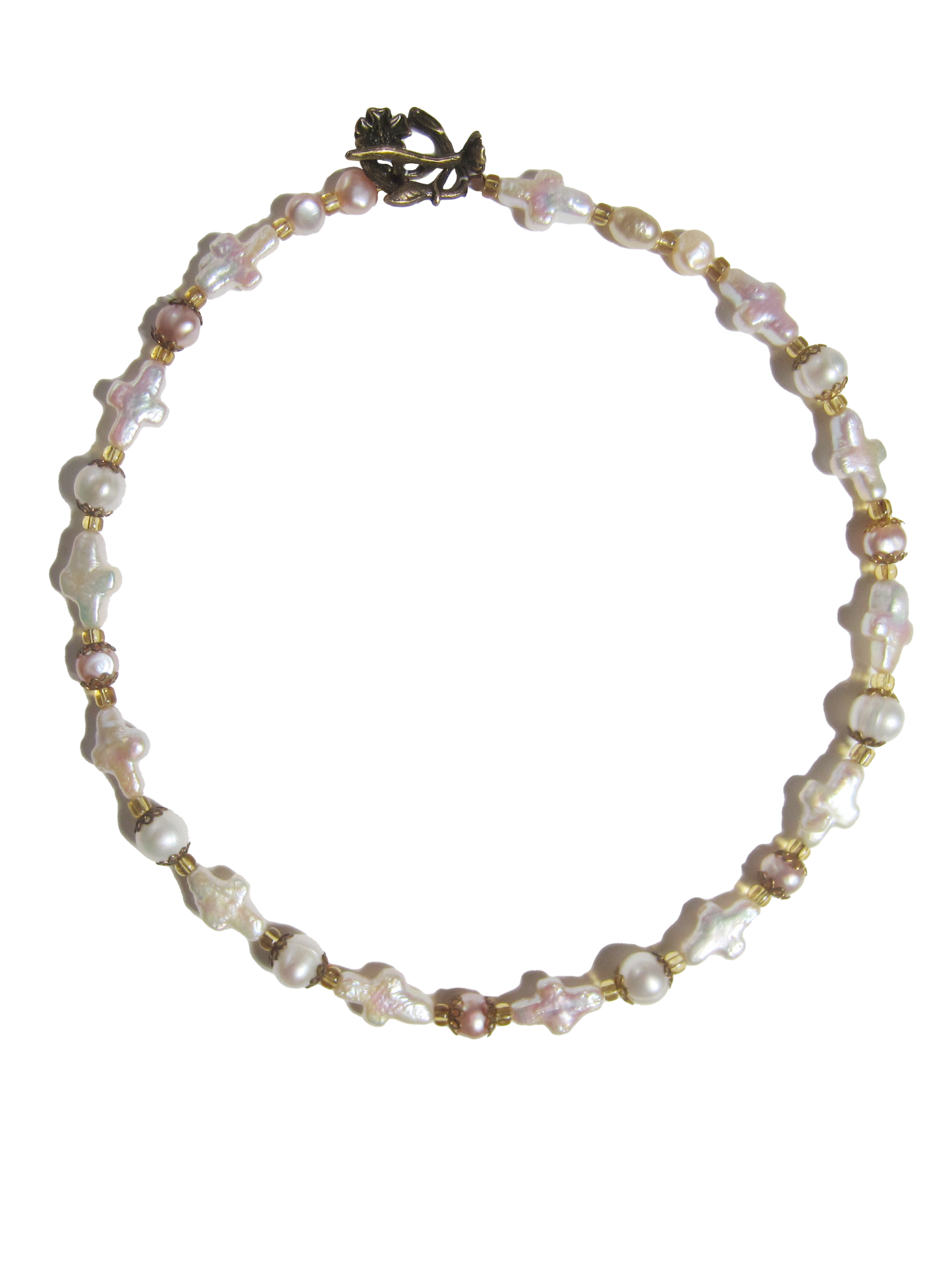 delicate cross pearl choker